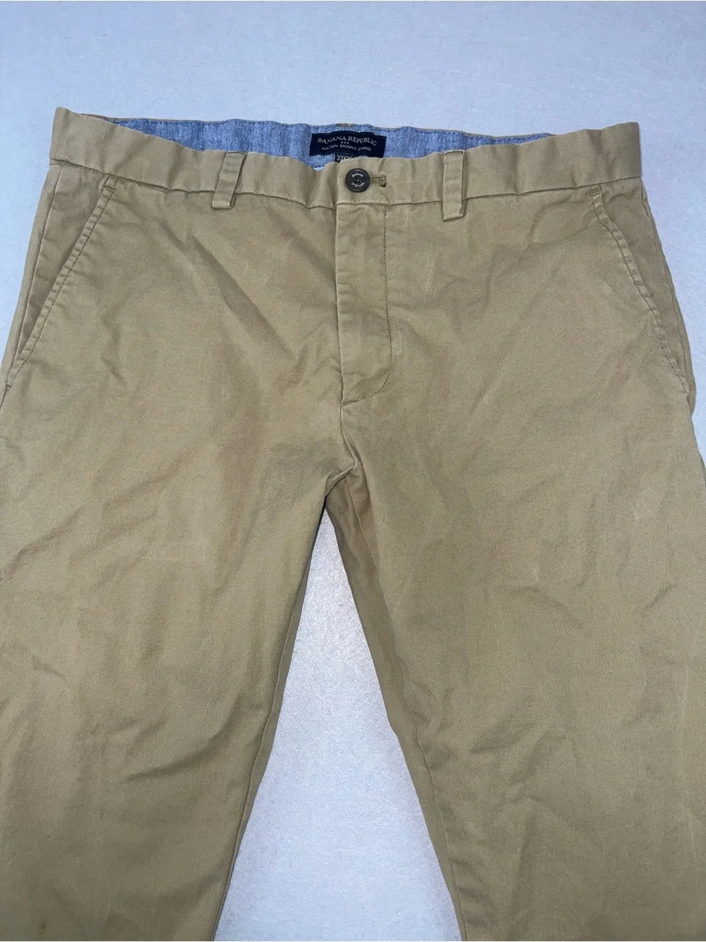 Banana Republic Skinny-Fit Chino Pants Mens 33x32 Beige Cotton Twill Slash 182